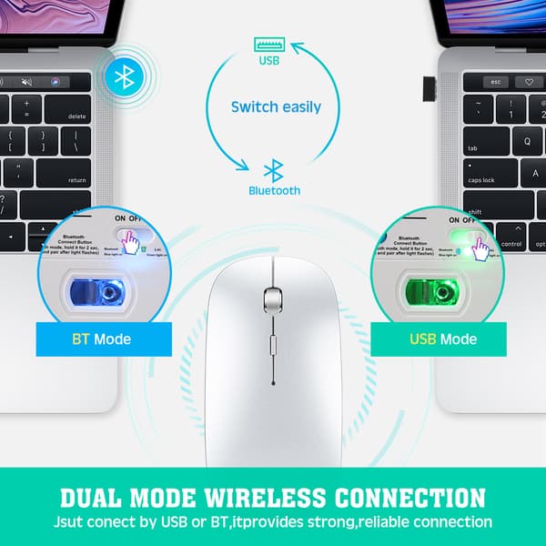 Langaton Bluetooth Dual Mode -hiiri monilaitteiseen käyttöön White White