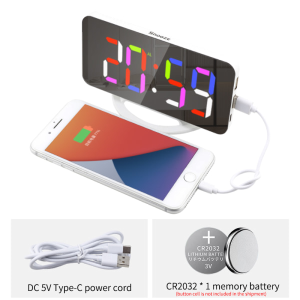 Digital väckarklocka med spegelyta 3 ljusstyrkor RGB färger