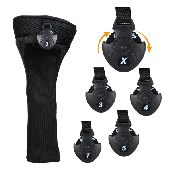 Golfkøllebetræk - 1, 3 & 5 Woods Sort