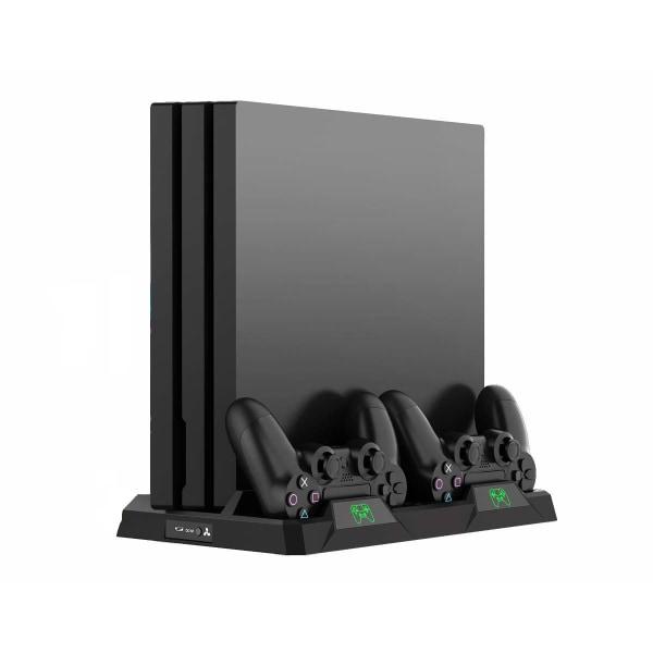 Multifunktionellt PS4 stativ med fläkt, laddstation, spelförvari