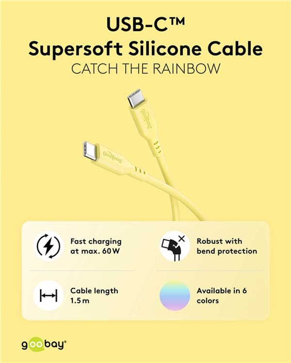USB-C™-silikonekabel, 1,5 m, gul