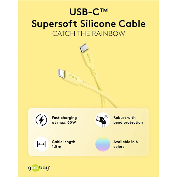 USB-C™-silikonkabel, 1,5 m, gul