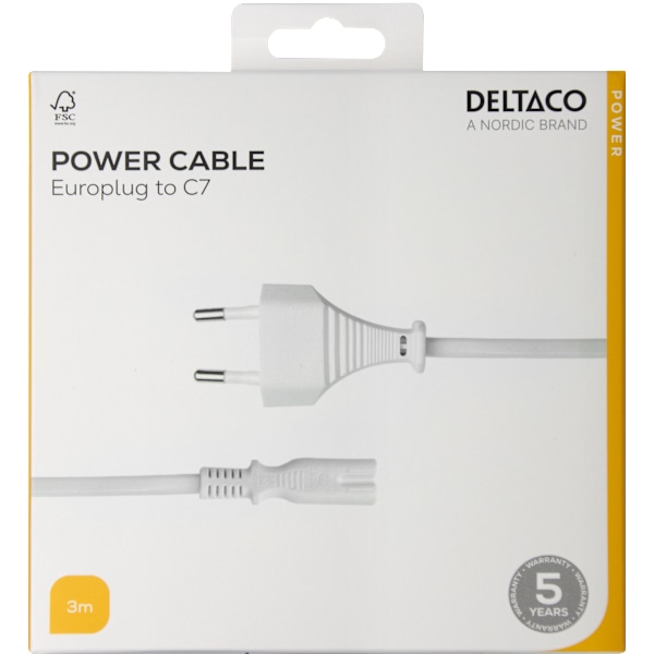 Power cord CEE 7/16 - C7, 3,0m, white