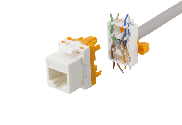 Cat6A Keystone jack, toolless, plastic, white/orange