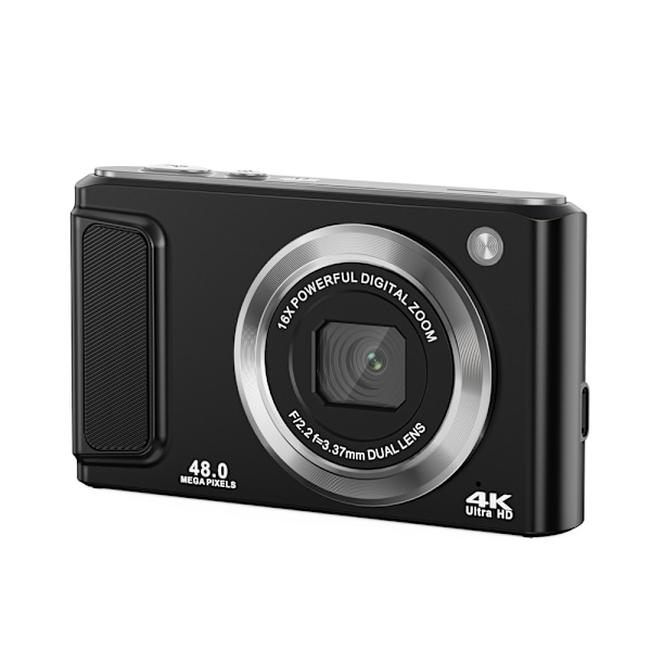 4K HD -digitaalikamera etu- ja takakameralla ja vakauksella Musta