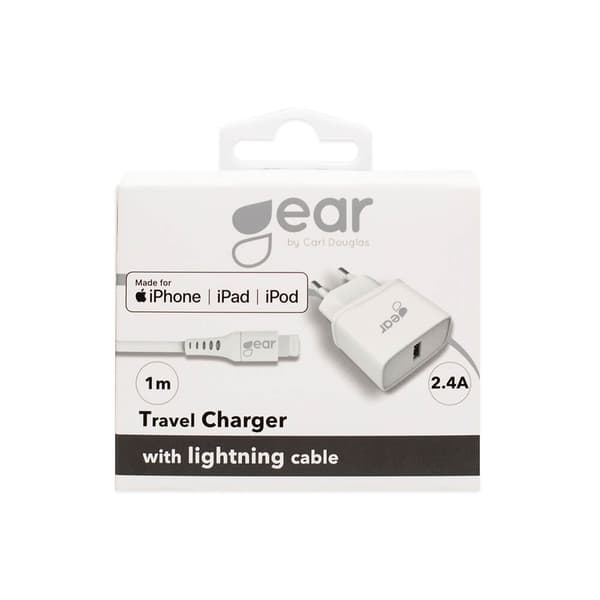 Laddare 220V 1xUSB 2,4A Vit Lightning Kabel 1m MFI C89