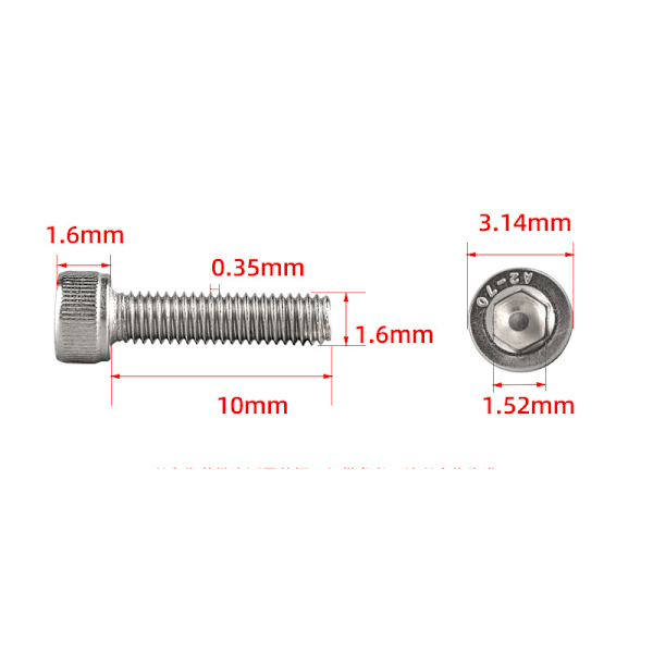 Kuusiokolopään ruuvit (50 pakkaus) M1,6*10