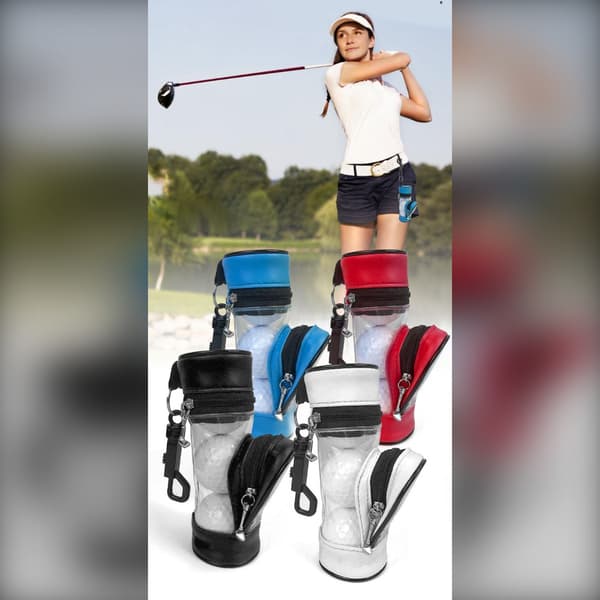 Bærbar PU læder golfboldpose med tee-holder - Rummer 3 bolde Black Black