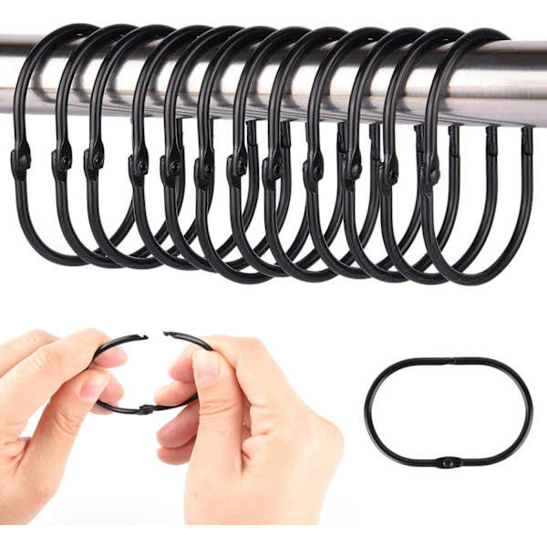 Gardinringar / Ringar för duschdraperi 12-pack Svart