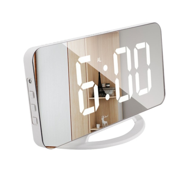 INF Digital väckarklocka med spegelglas Vit
