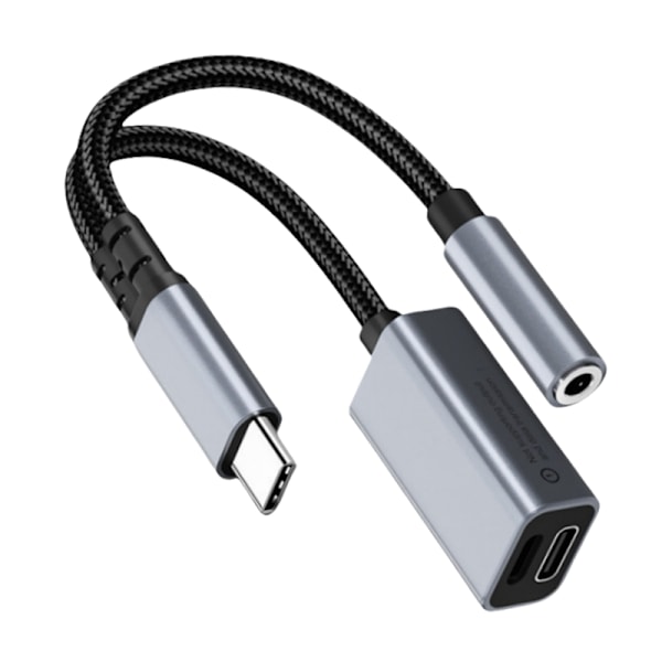 2-in-1 USB-C - 3,5 mm kuulokeliitäntäsovitin latauksella Harmaa