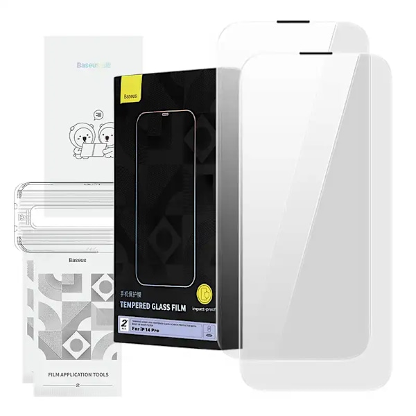 Karkaistu lasi Baseus Corning iPhone 14 Prolle sisäänrakennetulla pölysuodattimella