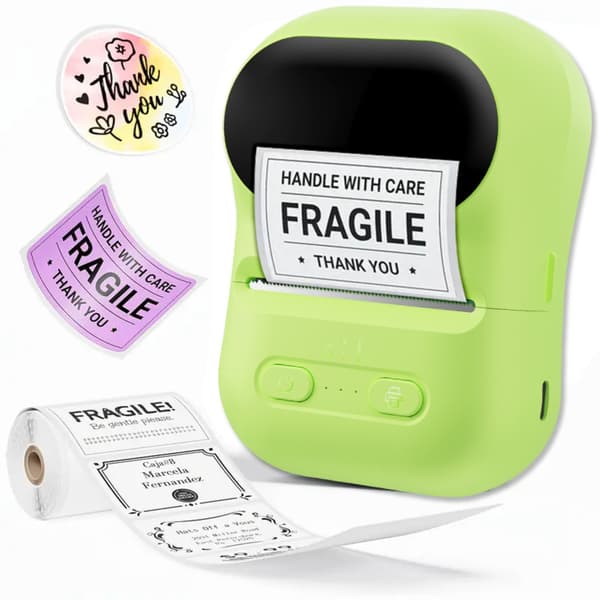 Termisk labelprinter med Bluetooth, Type-C USB og Toprint-app til Android og Apple, 203dpi og justerbar papirbredde Green Green