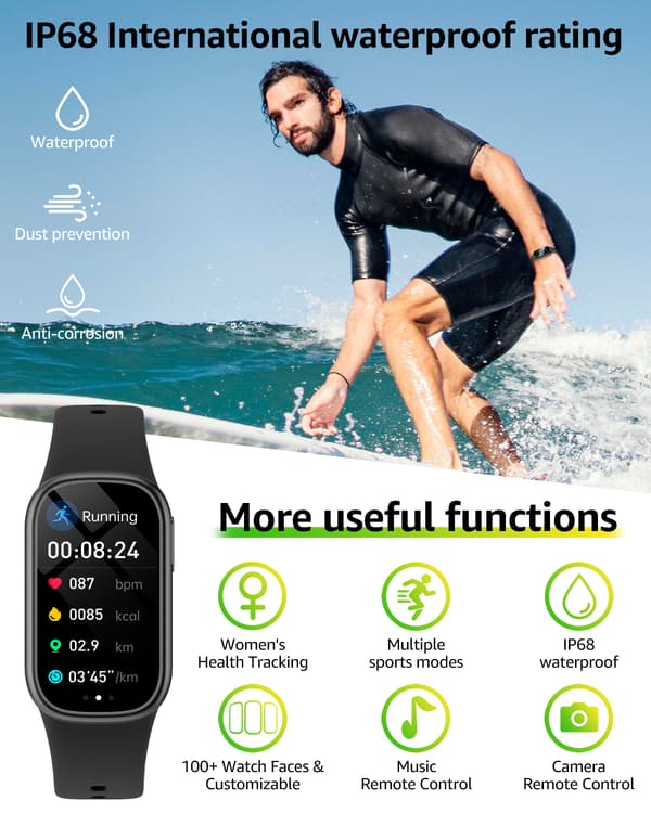 Älykello Bluetooth-puheluilla ja terveyden seurannalla Black Black