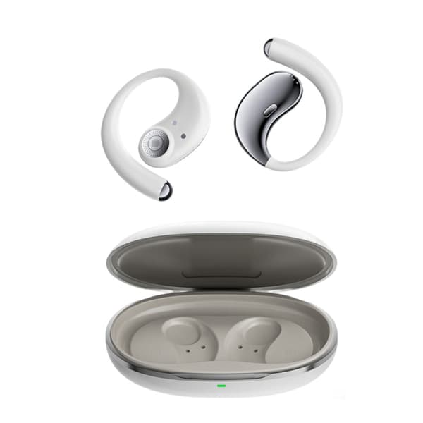 6.0 Open-Ear Dual-Side Stereo Wireless Bluetooth Headset with 4000mAh Charging Case White White