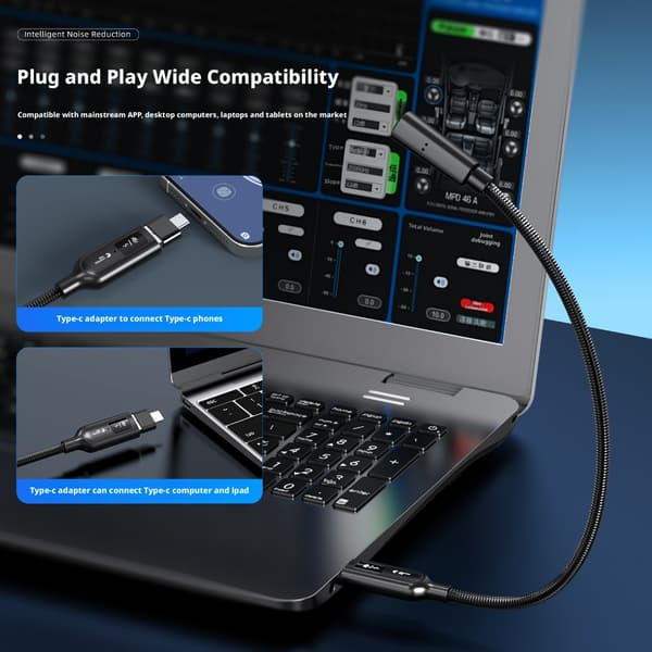 USB One-Key Mute Mikrofon med fleksibel svanehals til skrivebordsbrug, kompatibel med computere og laptops