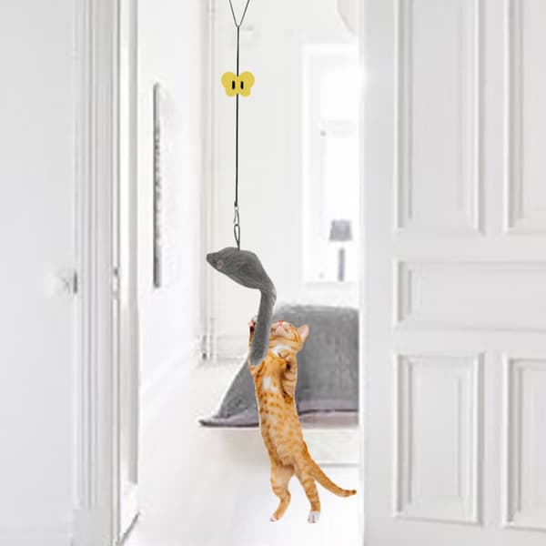 Door-Hanging Plush Mouse Cat Toy Pack of 5 - Triangular Clip Swinging Elastic Teaser for Interactive Play