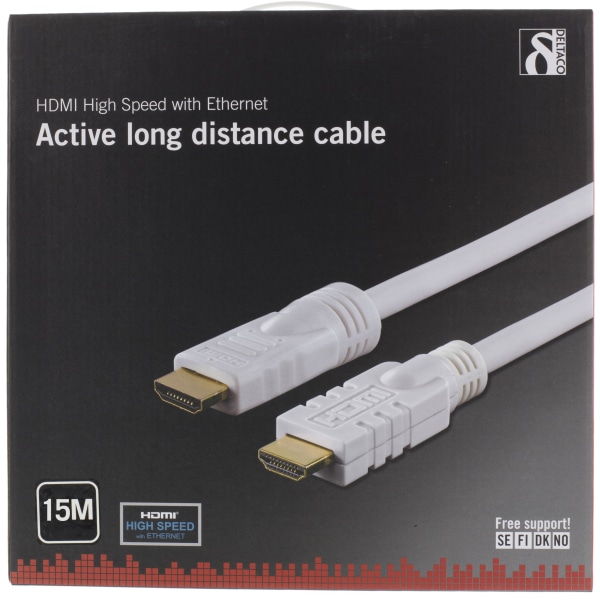 Active HDMI cable, HDMI High Speed with Ethernet, 15m, white