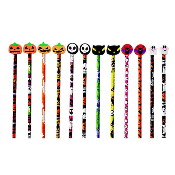 Halloween Pennor med Sudd - 12-pack Kreativa Tecknade Skolpennor för Studenter