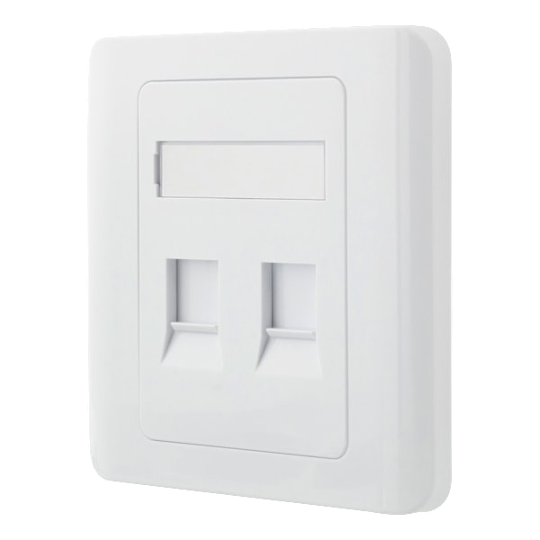 Flush mount for Keystone, 2 ports, dust hatch, white
