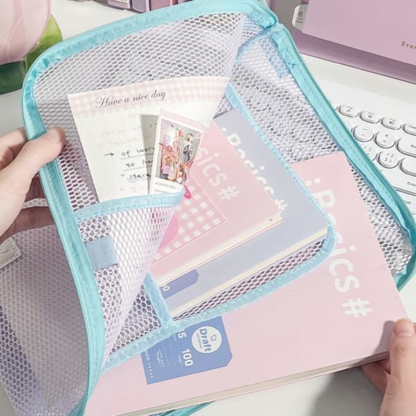 Mesh A4 Filpose - Transparent Dokumentorganisator med Lynlås til Studerende og Kontor