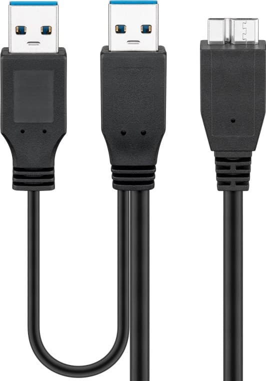 2-i-1-kabel USB Micro-B till 2x USB-A, 0,3 m, svart