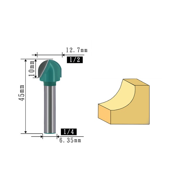 1/4" Shank Rund Bund Fræserbit (2-pak) D