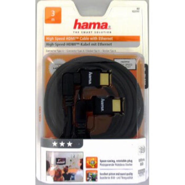 HAMA Kabel HDMI Ethernet Roterande Guld Svart 3m