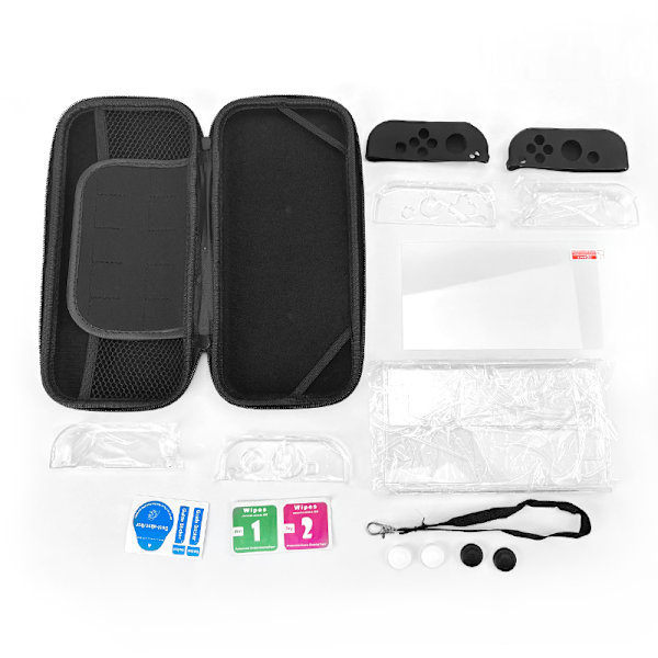 Switch OLED etui med 9 tilbehørsdele Black Black