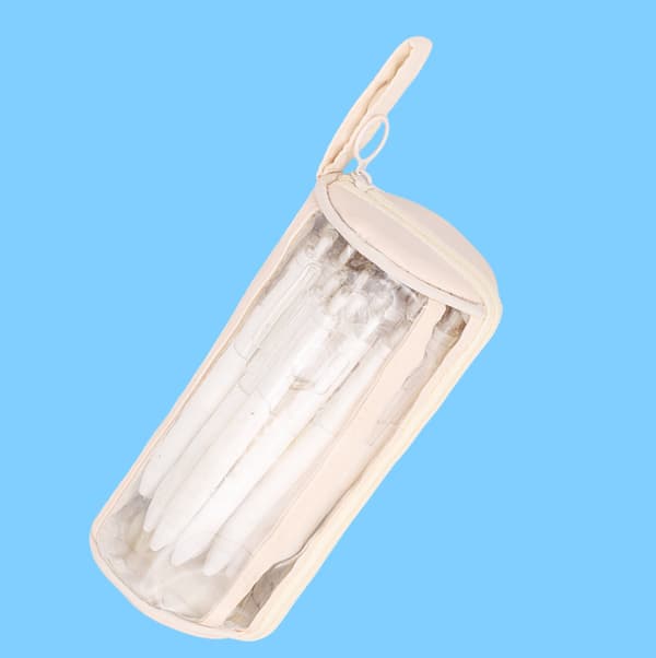 Transparent Cylinder Pennfodral, Stor Kapacitet Pennväska Beige Beige