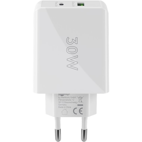 USB-C™ PD dobbelt hurtigoplader (30 W) hvid