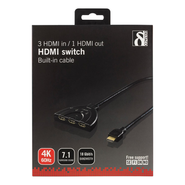 HDMI Switch , 3 inputs to 1 output, 4K in 60Hz, 7.1, black