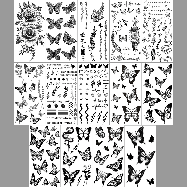 Vandtætte midlertidige tatoveringsmærkater i 14 dele  Butterfly