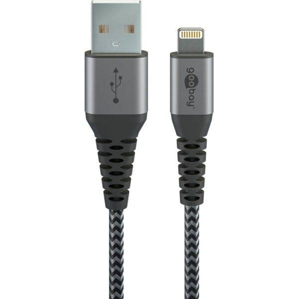 Lightning-USB-A textilkabel med metallkontakter, 0,5 m