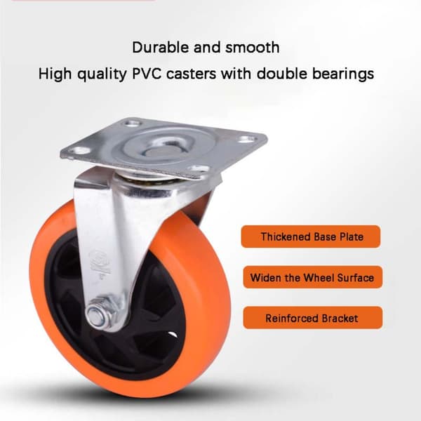 Medium Industrial Caster Wheels 4-Pack - Orange Polyurethane Double-Axle Silent Heavy-Load Casters