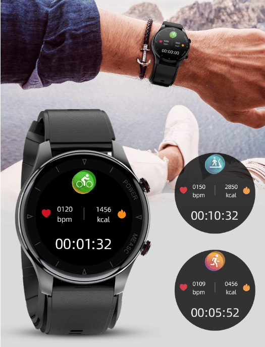 Smartwatch med blodsyre- och blodtrycksmätare Black Black