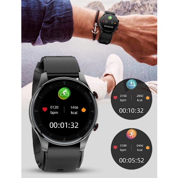 Smartwatch med blodsyre- och blodtrycksmätare Svart