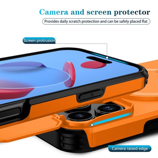 2-i-1 Magnetisk Telefon Cover Kompatibel med iPhone 17 Pro Max med Skydevindue og Stativ Orange Orange
