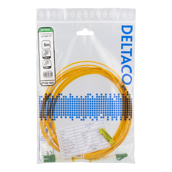 OS2 Fiber cable, LC – LC, duplex, singlemode, APC, 9/125, 5m