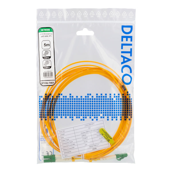 OS2 Fiber cable, LC – LC, duplex, singlemode, APC, 9/125, 5m