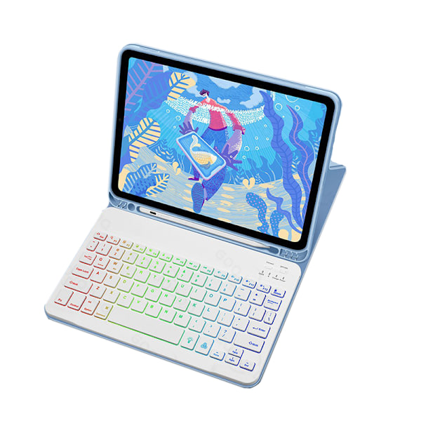 Læderetui med RGB Bluetooth-tastatur til iPad iPad 10,9/11 tommer Blå