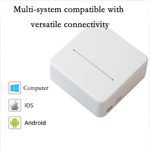 Mini 58mm USB+Bluetooth Termisk Skrivare - Bärbar Kvittoutskrift för Android, iOS & Windows White White