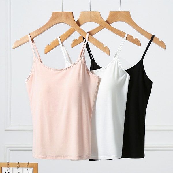 Dame Silke Camisole, Justerbar Strop V-hals Camisole med Indbygget BH Sort L