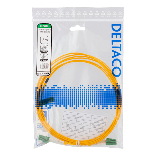 OS2 Fiber cable, LC – LC, duplex, singlemode, APC, 9/125, 3m