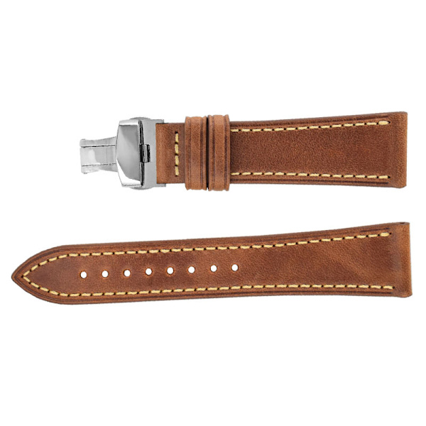 Klockarmband i äkta läder med dubbla fjärilsspänne - 20MM Brun