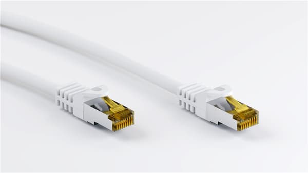RJ45 patchkabel S/FTP (PiMF), 500 MHz, med CAT 7 råkabel, vit, 20 m
