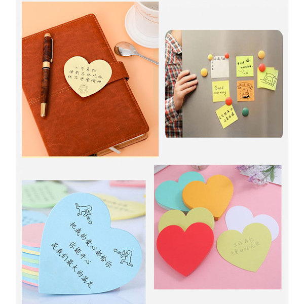 7-farve hjerteformede Sticky Notes Sæt - 7x7CM
