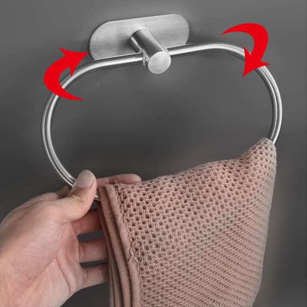 Badeværelse Non-Punch Oval Håndklædeholder Rund Model Rustfrit Stål Håndklædering til Badeværelse og Toilet Silver Silver