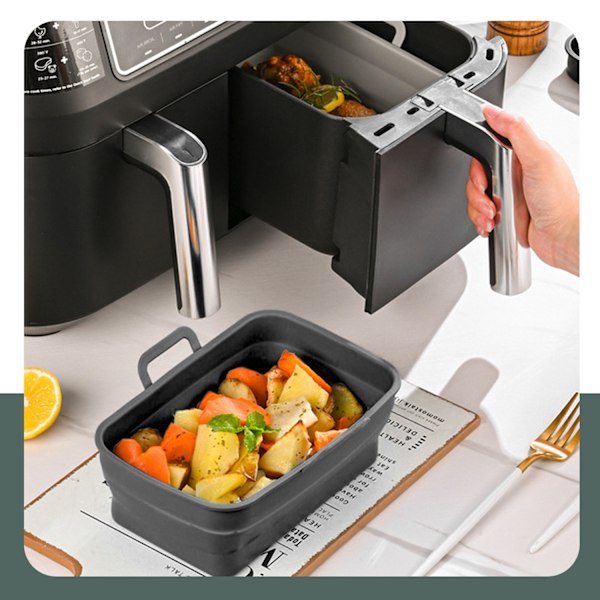 Sammenklappelig firkantet Air Fryer silikoneform 19,5x12,7x7 cm Sort