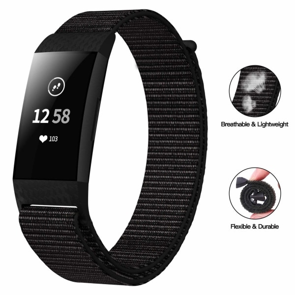 INF Fitbit Charge 3/4 rannekoru nylon musta